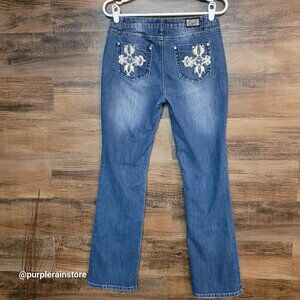 Earl Jeans 6 Slim Bootcut Jeans Mid Rise Cross Embellished Thick Stitch Western